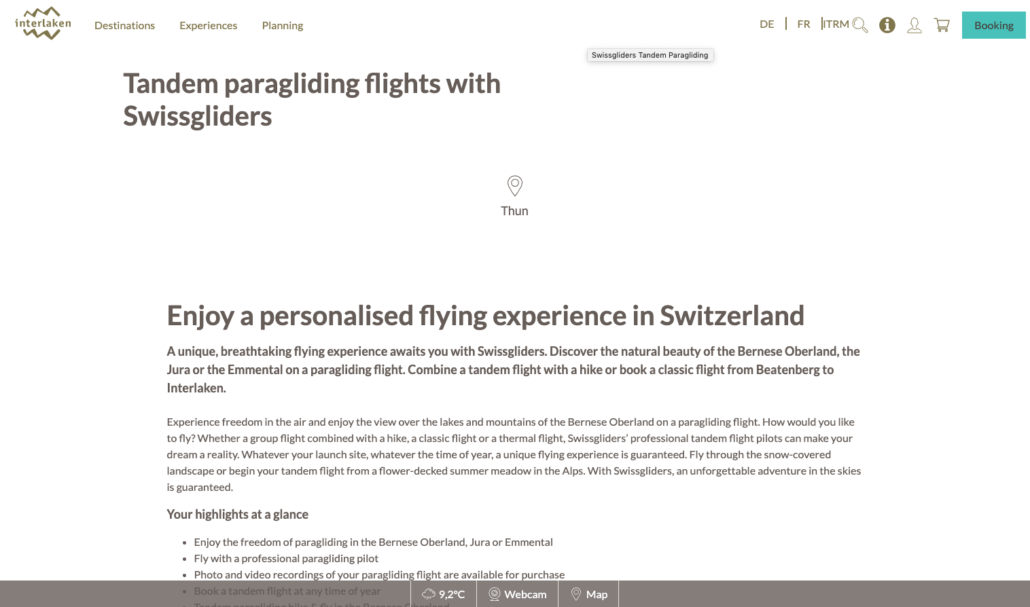 Swissgliders page screenshot
